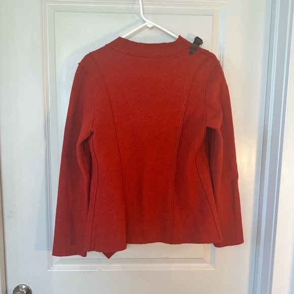 Eileen Fisher Rust Red 100% Wool & Leather Buckle Draped Sweater, Medium - Picture 9 of 10